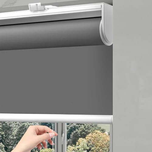 Stores Enrouleurs sans Fil,Stores Occultant pour Fenêtres,Store Opaque avec Système À Ressort,Polyester Rideau Thermique À Enrouler pour Bureau À Domicile,Gris,Largeur x Hauteur (115cm x 120cm)