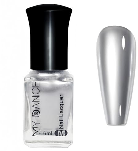 Silver Nail Polish,Metallic Silver Nail Varnish,Quick Dry SiLver Nail Polish, High-Gloss Mirror Finish, Long-Lasting Chip-Resistant Nail Colour, No UV Lamp Required