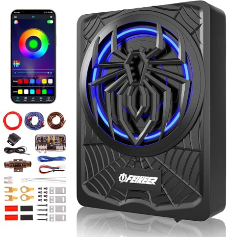 NEW 10 1200W Subwoofer,RGB Slim Underseat Car Subwoofer and Amp Package.Under Seat Subwoofers with Amp,Individual Control for Low Pass/Gain/Boost Bass.Deep Bass Perfect for Truck/SUV/Jeep/MPV