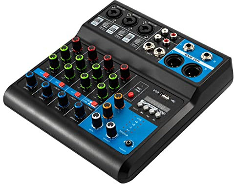 Mini Audio DJ Mixer Soundboard Console System, 5 Kanal Mischpult mit Bluetooth USB MP3, Stereo Live DJ Studio Streaming für Professionelle Aufnahmen, Parties und KTV Bühne