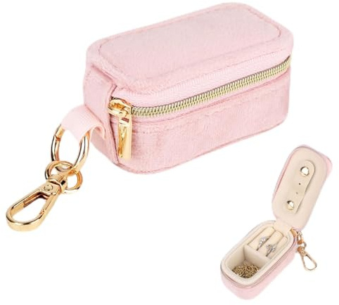 Fukaisu Mini-Étui à Bijoux de Voyage en Velours, 2 en 1 Porte-Bagues PorteIdéal Petite Boîte Compartimentée pour Boucles d'Oreilles Bagues Colliers Pendentifs (Rose)