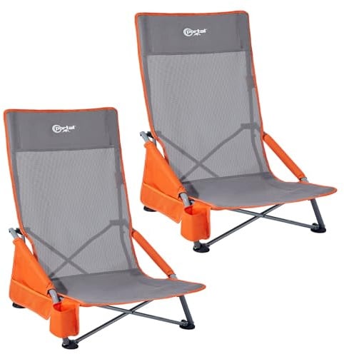 Portal Strandstuhl klappbar mit Hochlehner Campingstuhl faltbar 150KG | Faltstuhl tragbar mit Tragetasche Getränkhalter für Strand Garten Wandern