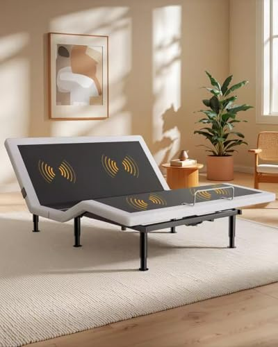 Nyxshuimian Verstellbarer Bettrahmen mit Massagefunktion, Kabellose Fernbedienung, 2X USB-Anschlüsse, Unterbettbeleuchtung, Schwerelosigkeit, Höhenverstellbare Beine (140x200 cm)