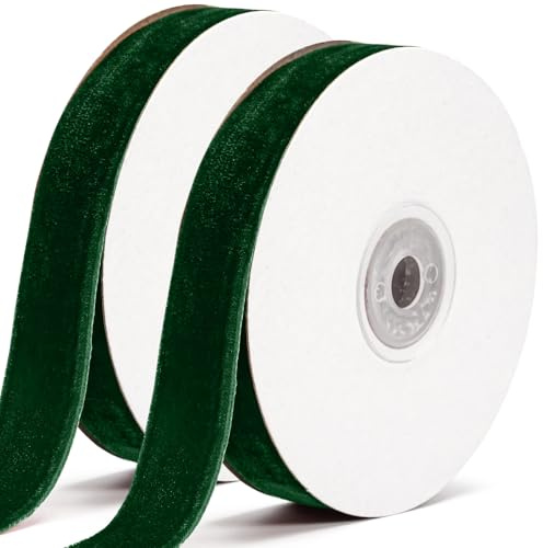 Green Velvet Ribbon 20mm x 20yards,Velvet Ribbon for Gift Wrapping | Luxurious Soft Velvet Ribbon for Christmas Gift Wrapping, Holiday Crafts, Wedding Decorations and Festive Bows