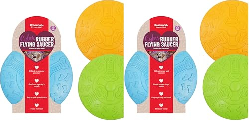 Rosewood Jouet pour Chien en Caoutchouc résistant à la Mastication, Soucoupe Volante, Frisbee, Grand, Couleurs Assorties, 22 cm de diamètre (Lot de 2)