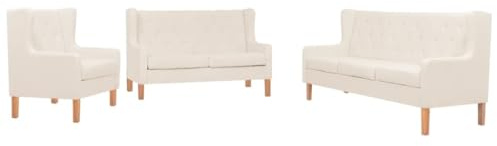 GeenYuu 3-TLG. Sofa-Set Cremeweiß, Stoffbezug, Massivholzrahmen, für Wohnzimmer, bequemes Polstermöbel-Set, Sessel, 2er- & 3er-Sofa, langlebig, 110 kg Tragkraft
