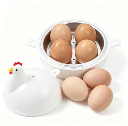 Microwave Egg Boiler, Egg Cooking Machine Chicken Shaped 4 Eggs Poacher Cooker Steamer Gadgets(White)