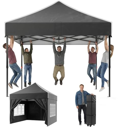 JUMMICO Tonnelle Pliante 3x3m avec Parois Latérales ｜ Structure Robuste, Cadre Solide et Haute Capacité de Charge ｜ Toit Pointu pour Un Espace Intérieur Plus Haut ｜ pour Jardin et Camping
