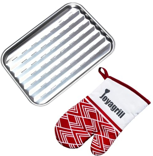 Joyagrill Bistecchiera in acciaio inox, piastra grill per cucina e barbecue con guanto resistente al calore
