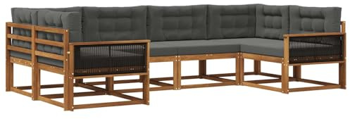 vidaXL Outdoor-Sofagarnitur mit Kissen 6 pcs Natur und Anthrazit, Akazienholz Lounge Set für draußen, modernes Gartenmöbel, wetterfest und stylisch für deinen Garten