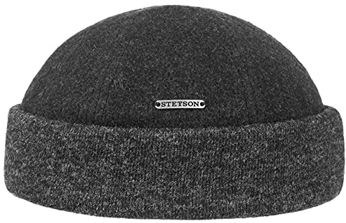 Stetson Sparr Umschlagmütze Dockermütze Mütze Wintermütze Wollmütze Fleecefutter (L (58-59 cm) - anthrazit)