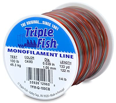Triple Fish Monofile Schnur, 100 lb / 45,3 kg Test.039 in / 1.00 mm Dia, Camo, 1/4 lb / 0,11 kg Spule, 133 yd / 122 m