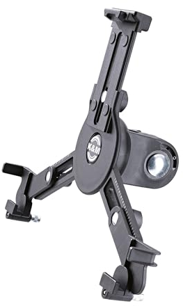K&M 19790 Tablet-PC-Stativhalter Schwarz, Kunststoff - Drehbare Tablet-Halterung für Mikrofon-Stative mit 3/8“ Gewinde
