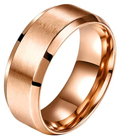 Flongo Breite 8mm Edelstahl Partner Ring Ringe Rose Gold Band Valentine Lieben Paar Verlobung Engagement Verlobungsringe Hochzeit Poliert Herren, Damen 49MM