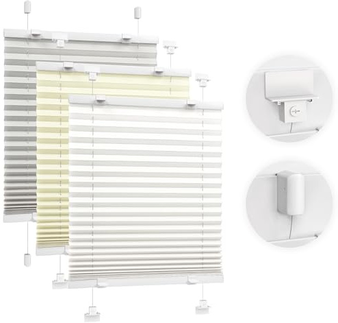 Victoria M. Easyfix Plissee Faltrollo ohne Bohren, zum Klemmen oder Kleben, Sonnenschutz Sichtschutz Fenster, 55 x 100 cm, Weiß