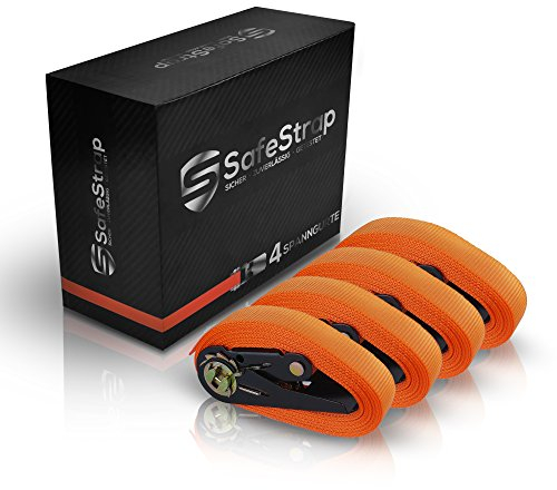 SafeStrap - CSafeStrap - Capacité de 1600 kg - Sangles à cliquet de 6 m de Long - Lot de 4 - Extrêmement Robustes conformes à en 12195-2 - Orange