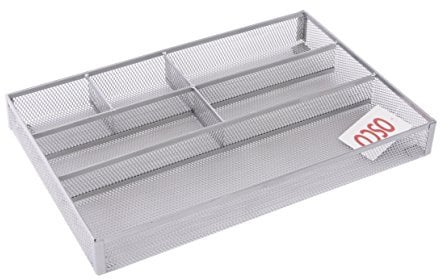 OSCO Wiremesh Desk & Drawer Organiser, 6 Compartments, Ideal for Pens, Makeup, Stationery Caddy & Kitchen Storage, Fits Standard Drawers Compact Design, 33×23×4.4 cm, Silver