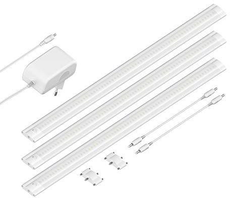 ledscom.de LED Unterbau-Leuchte SIRIS weiß matt, flach, je 50cm, je 531lm, warm-weiß, 3er Set
