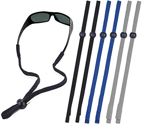 SHINKODA Adjustable Sunglasses Holder Strap, Sport Glasses Leash Eyeglass Straps, Sunglass Cord Retainer for Men, Pack of 6, Black & Navy & Grey
