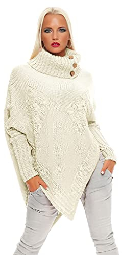 Mississhop Poncho Strick Sweatshirt Pullover Umhang Überwurf 30-01 Creme