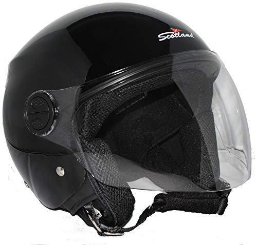 Scotland Motorcycle Dept 120013 NEW Restyling casco moto scooter visiera lunga, Nero lucido, XS
