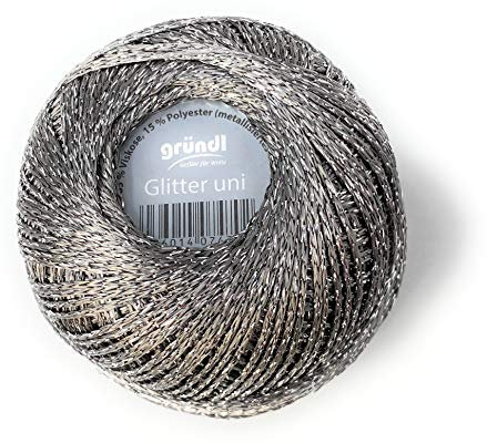 Häkelgarn, Garn Glitter uni + print, 25 g Knäuel, 110 Lauflänge 85% Viskose 15% metalliesiertes Garn (8220 anthrazit-uni)