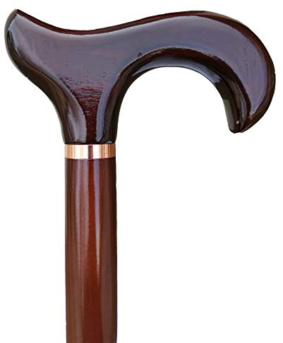 Gents Wooden Derby Cane with Collar Walking Stick in Dark Brown Wood Stain 94cm (37) Height