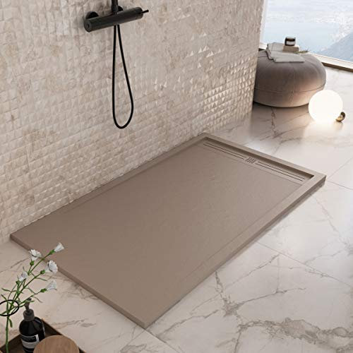 Luminosa ArredoBagno Receveur de douche en marbre de synthèse, effet pierre, antidérapant, avec Gelcoat, couleur Moka Cappuccino - Grille et bonde incluses