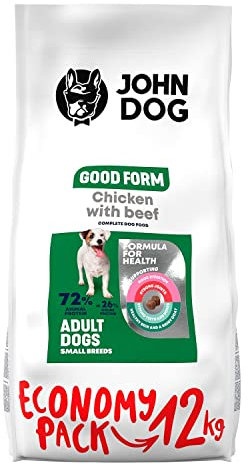 JOHN DOG Trockenfutter für Hunde - Good Form Huhn mit Rind - Hundefutter für Erwachsene Hunde Mini- und kleine Rassen - Glutenfrei und hohe Qualität - 12kg
