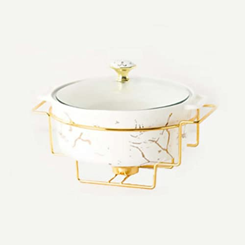 XQKXHZ Chafing Dish Buffet Set, Chafer Rond en Céramique avec Porte-Combustible et Couvercle en Verre, Chauffe-Buffet pour Mariages, Fêtes, Banquets, Noël, Restauration - 1,8 L,Blanc,A
