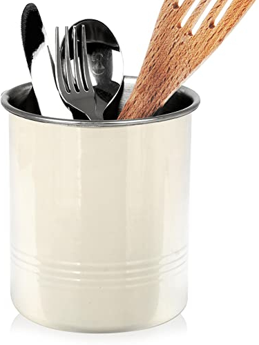 Vilde Besteckkorb Küchenutensilienhalter Besteckhalter Abtropfbehälter Besteckabtropfer Organizer für Küchenwerkzeuge Besteck aus Edelstahl beige 11,7 x 13,5 cm
