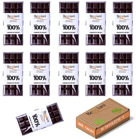 Beppiani 100% Pâte de Cacao, Chocolat Artisanal, vegan, sans sucre, riche en antioxydants, pour une alimentation équilibrée - Ensemble Made in Italy (10 + 1)