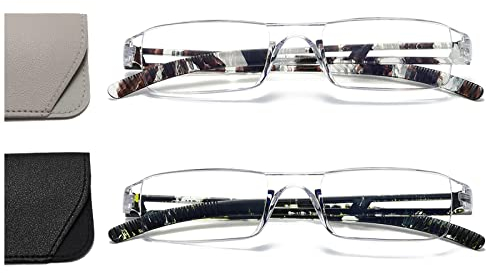 Hubeye 2er-Pack Rahmenlose Lesebrille Leicht und Bequem Anti Blaulicht Lesehilfe für Damen Herren mit Brillenholster +3.50