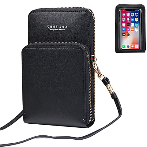 1 women's black PU fashion touch screen single shoulder small bag, mobile phone wallet, women's mini shoulder bag, vertical square zipper solid color small bag, fashion simplicity, fashion printing