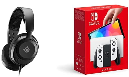 SteelSeries Arctis Nova 1 - Multi-System Gaming-Headset – 360° Surround-Sound – AirWeave Memory Foam-Ohrpolster –Mikrofon mit Geräuschunterdrückung Schwarz + Nintendo Switch-Konsole (OLED-Modell) Weiß