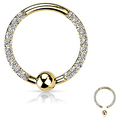 Treuheld® Titan Klemmkugelring mit Kristallen | 4 Farben [03.] Gold - Kristalle: klar