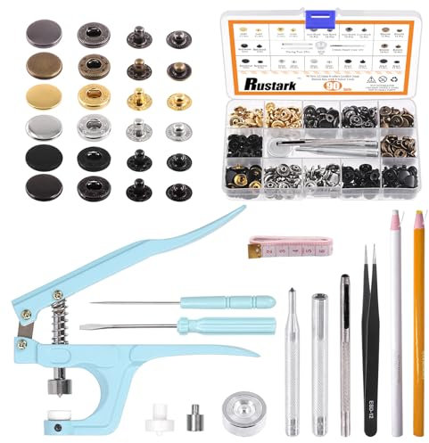 Rustark Set di 90 bottoni automatici in pelle da 12,5 mm, 6 colori, con pinze a scatto e strumenti di regolazione, kit assortito per pelle, vestiti, giacche, jeans, artigianato fai da te