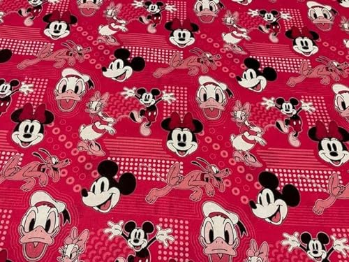 Disney Stoff, MICKEY MOUSE FAMILY FUCSIA, Kinderstoffe, Bastelstoffe, Meterware 1 Meter x 140 cm