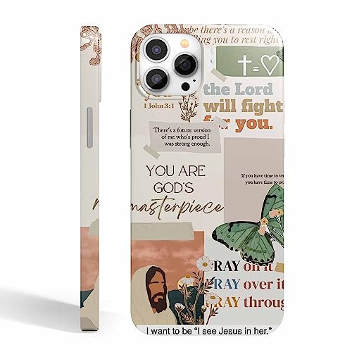 AOSSXIN Jesus Flowers Christian Bible Verse Butterfly Collage Case for iPhone 14 Pro Max, Smooth Tough PC Full Cover Case