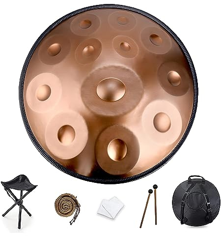 WYZCHDM 9 10 12 Noten Handpan Drum Instrument, 22 Zoll Handpan Drum In D Minor, 432 Hz Stahlhandtrommel Mit Soft Handpan Bag, 2 Handpan Mallets, Handpan Stand, Für Klangheilung Persönliche Meditation