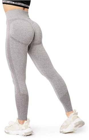 Bellivalini Sport Leggings Damen High Waist Push Up Scrunch Fitness Seamless Figurformend BLV50-254 (Hellgrau Melange, S)