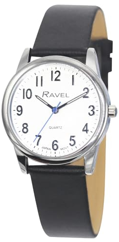 Ravel Plus - Extra Long Life Herren-Alltagsuhr mit Mikrofaser-Lederarmband - Analog Quarz (Japanisch) - RP001M - Schwarz/Silberton