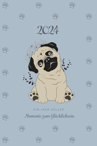 Mops Kalender 2024: Niedlicher Kalender 2024 mit farbigen Mops Illustrationen | A5 Format | Doppelseite für jede Woche | Mops Geschenke | Mops Artikel ... | Mops Kalender | Geschenke für Mopsliebhaber