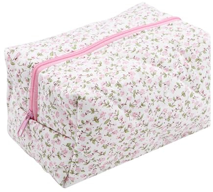 Kotkiddy Make-up-Organizer mit Blumenmuster, Kosmetiktasche, großes Fassungsvermögen, stilvolle Stepptasche, schminktasche Kulturbeutel für Reisen Rosa