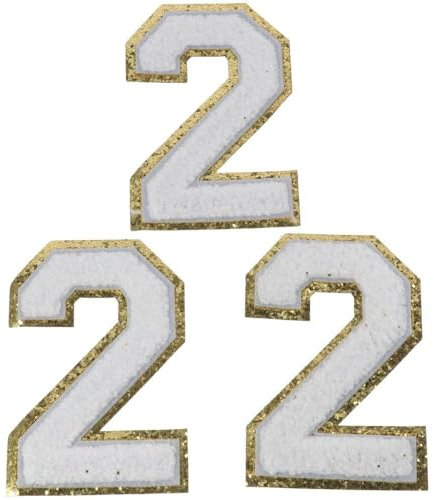 YYlingx 3 PCS White Chenille Numbers Patch Glitter Numbers Patches Iron on Large Size Number Patches for Clothing Fabric Bags DIY