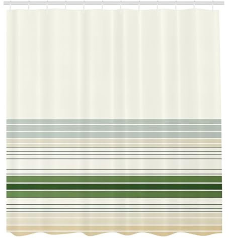 ABAKUHAUS Boho Duschvorhang, Abstrakte Bohemian Aura minimalistisches Streifenmuster auf cremigem Hintergrund, Stoffliches Gewebe Badezimmerdekorationsset mit Haken, 175 x 200 cm, Eierschale Olivgrün