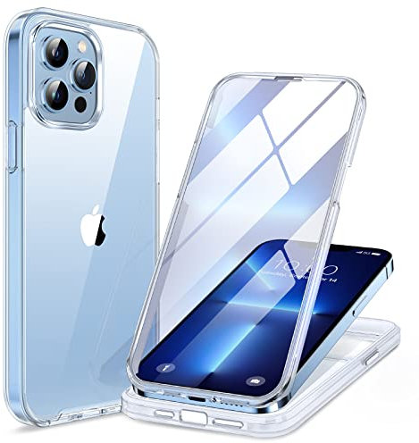Miracase 360 Grad für iPhone 13 Pro Max Hülle mit Eingebaut Glas Schutzfolie und Kameraschutz, Transparent