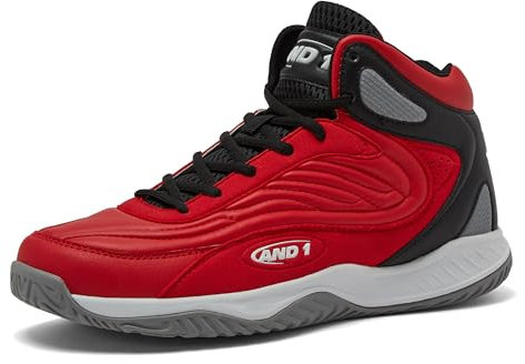 AND1 Pulse 3.0 Basketballschuhe für Herren, drinnen oder draußen, Street oder Court Basketball-Sneaker für Herren, Schwarz, Rot oder Weiß, Größe 40 bis 48, Rot/Schwarz, 11.5 Women/10 Men