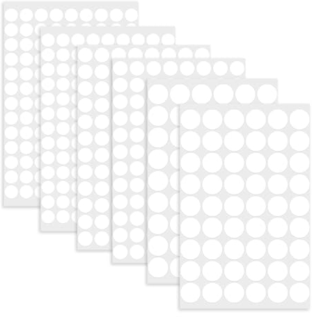 6 Fotos 534 Pcs Pegatinas Adhesivas para Tornillos de 13/15/20 mm, Tapa Tornillos Blanco Brillante de PVC Redondas para Restauración y Embellecedores del Hogar, Incluir Agujero de Muebles, Armarios