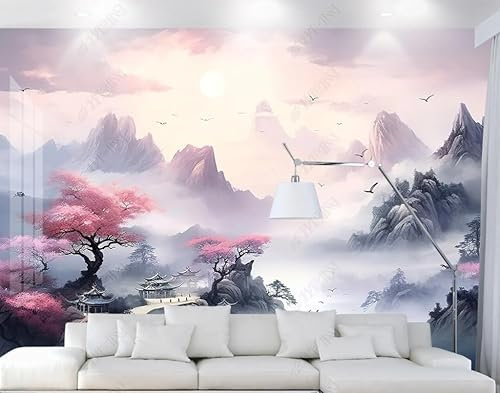 Fototapete 3D Effekt Tapeten 3D Nebelige Tintenlandschaftsdämmerung Im Chinesischen Stil Wohnzimmer Schlafzimmer Flur Modern Vlies Tapete Vliestapete Wandtapete 350Cm(W)*256Cm(H)